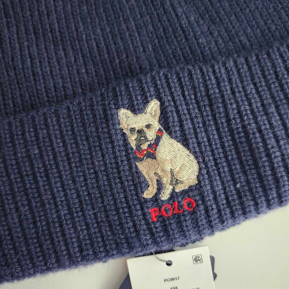 [NWT] Polo Ralph Lauren Embroidered Frenchie French Bulldog Knit Beanie Hat OSFA - Picture 2 of 9